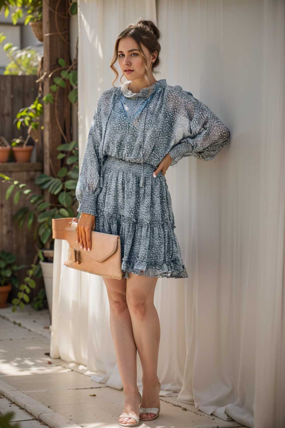 loose leopard print v neck dress drop shoulder a line closed cape paneled 142068