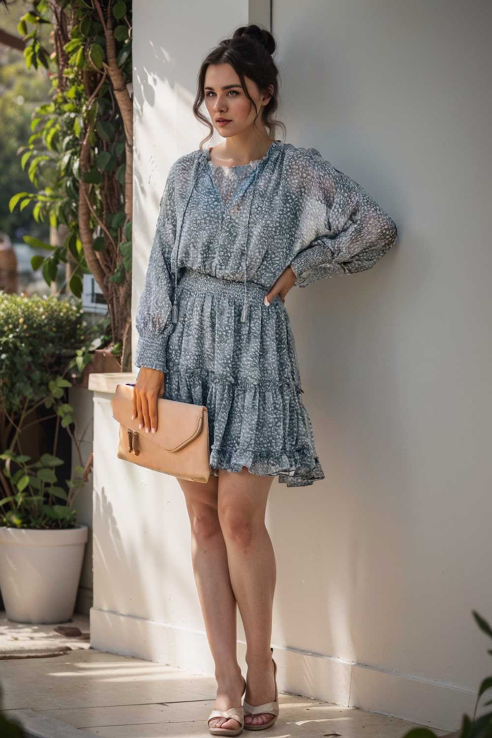loose leopard print v neck dress drop shoulder a line closed cape paneled 142067