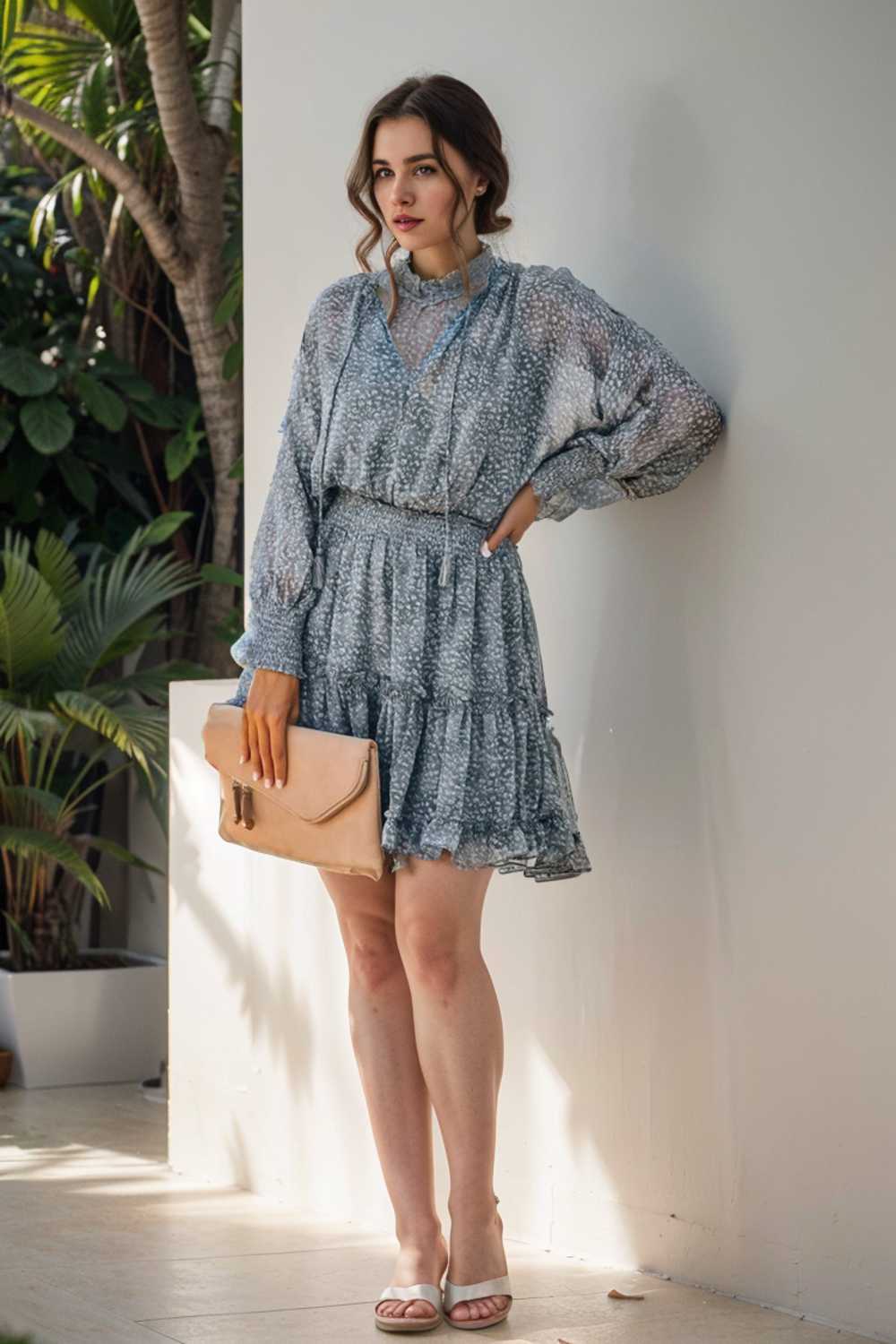 loose leopard print v neck dress drop shoulder a line closed cape paneled 127424