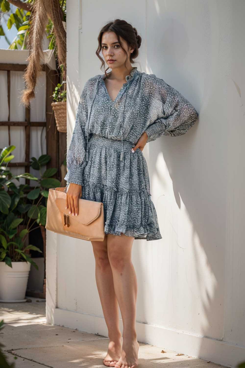 loose leopard print v neck dress drop shoulder a line closed cape paneled 115490