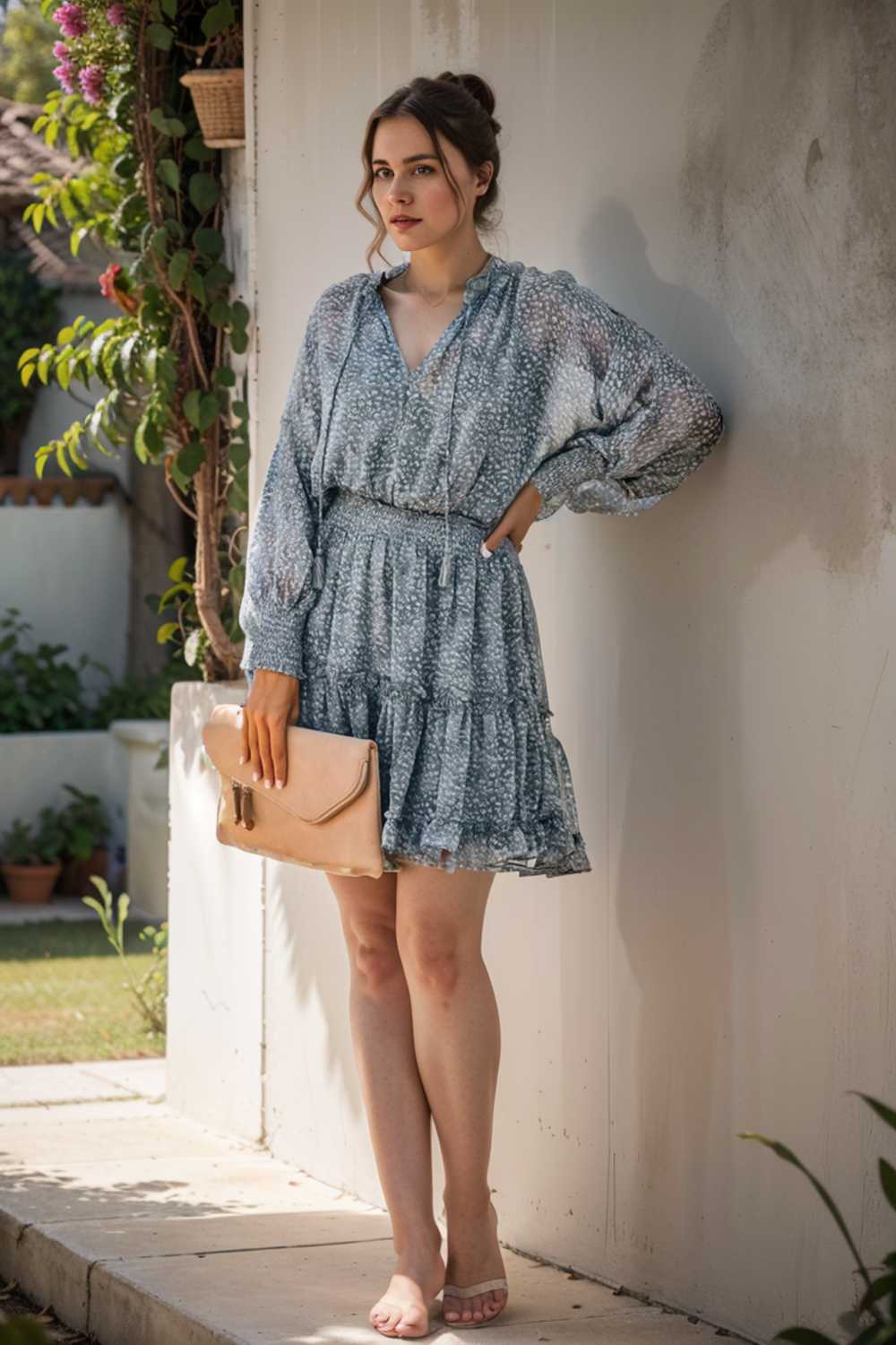 loose leopard print v neck dress drop shoulder a line closed cape paneled 124976