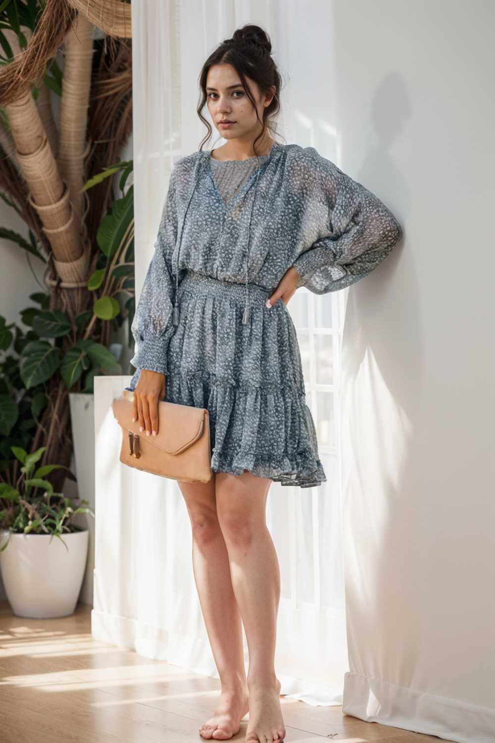 loose leopard print v neck dress drop shoulder a line closed cape paneled 115488