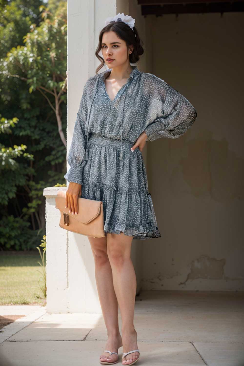 loose leopard print v neck dress drop shoulder a line closed cape paneled 127414