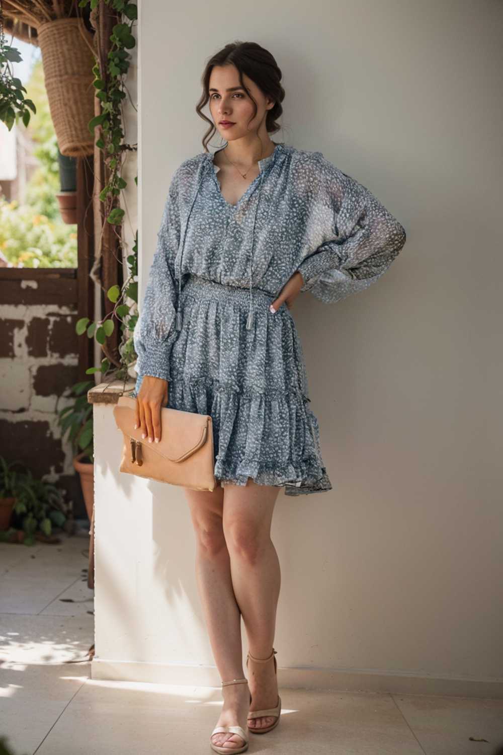 loose leopard print v neck dress drop shoulder a line closed cape paneled 124967