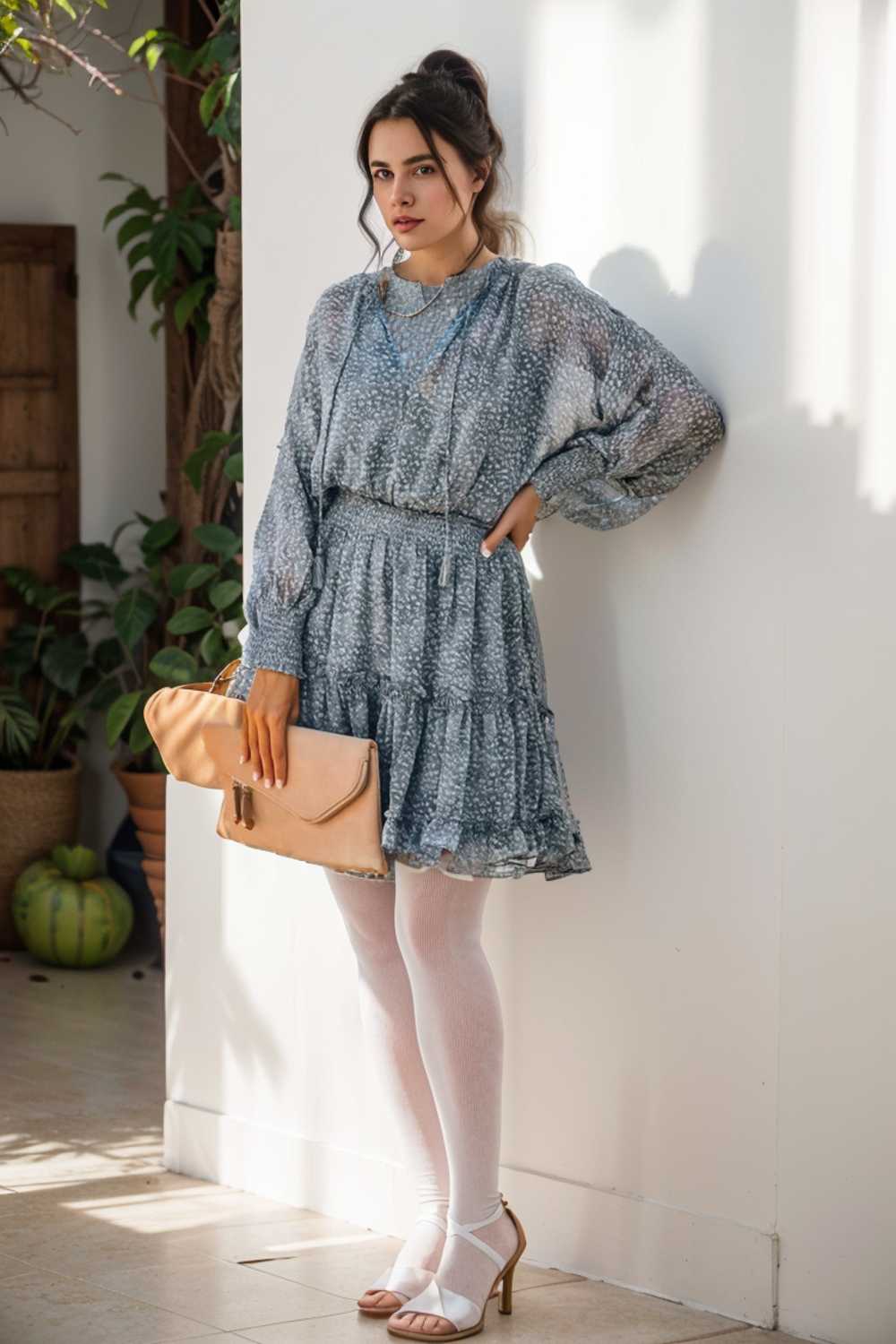 loose leopard print v neck dress drop shoulder a line closed cape paneled 141709