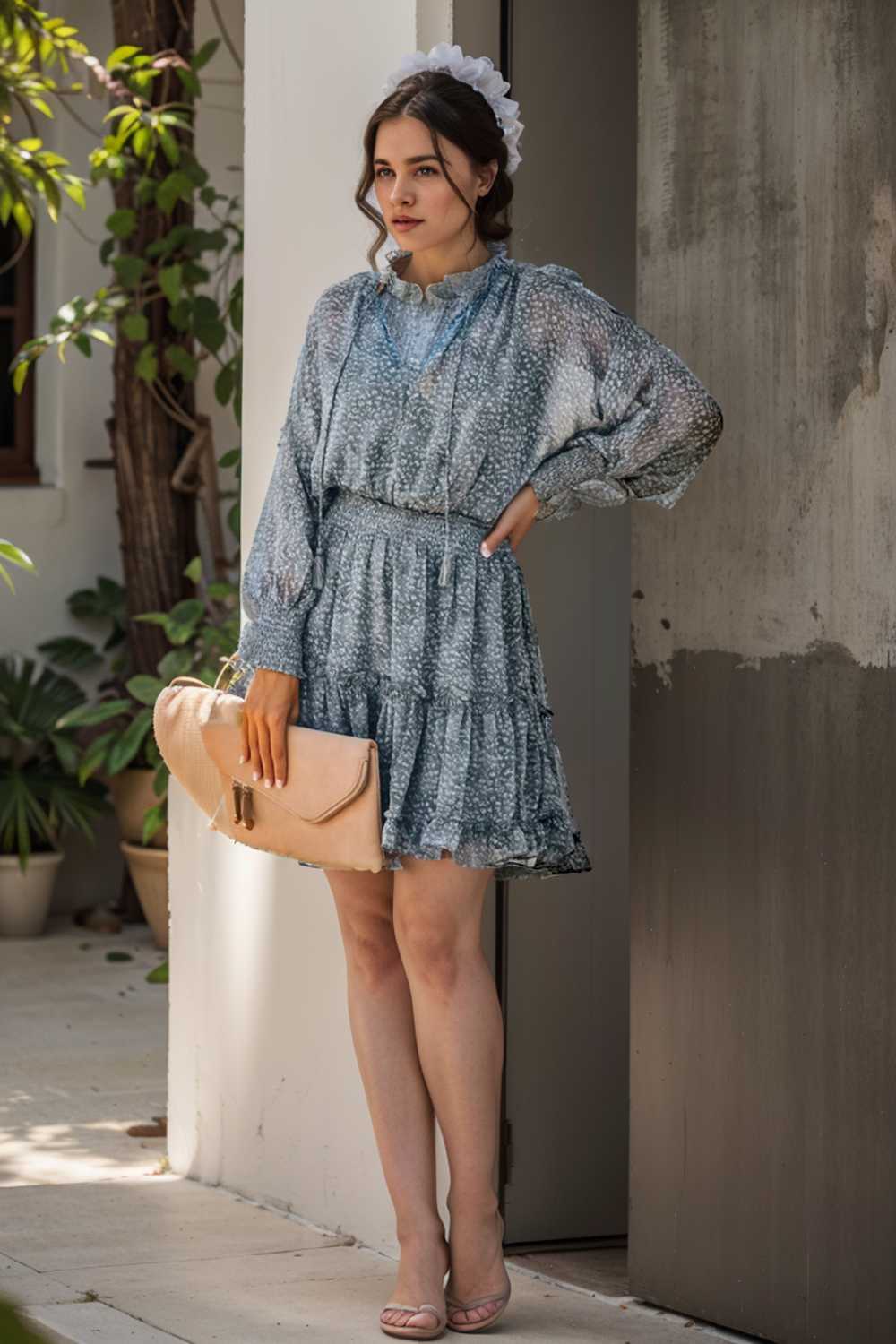 loose leopard print v neck dress drop shoulder a line closed cape paneled 127408