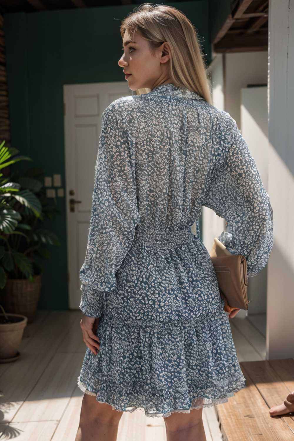 loose leopard print v neck dress drop shoulder a line closed cape paneled 124965
