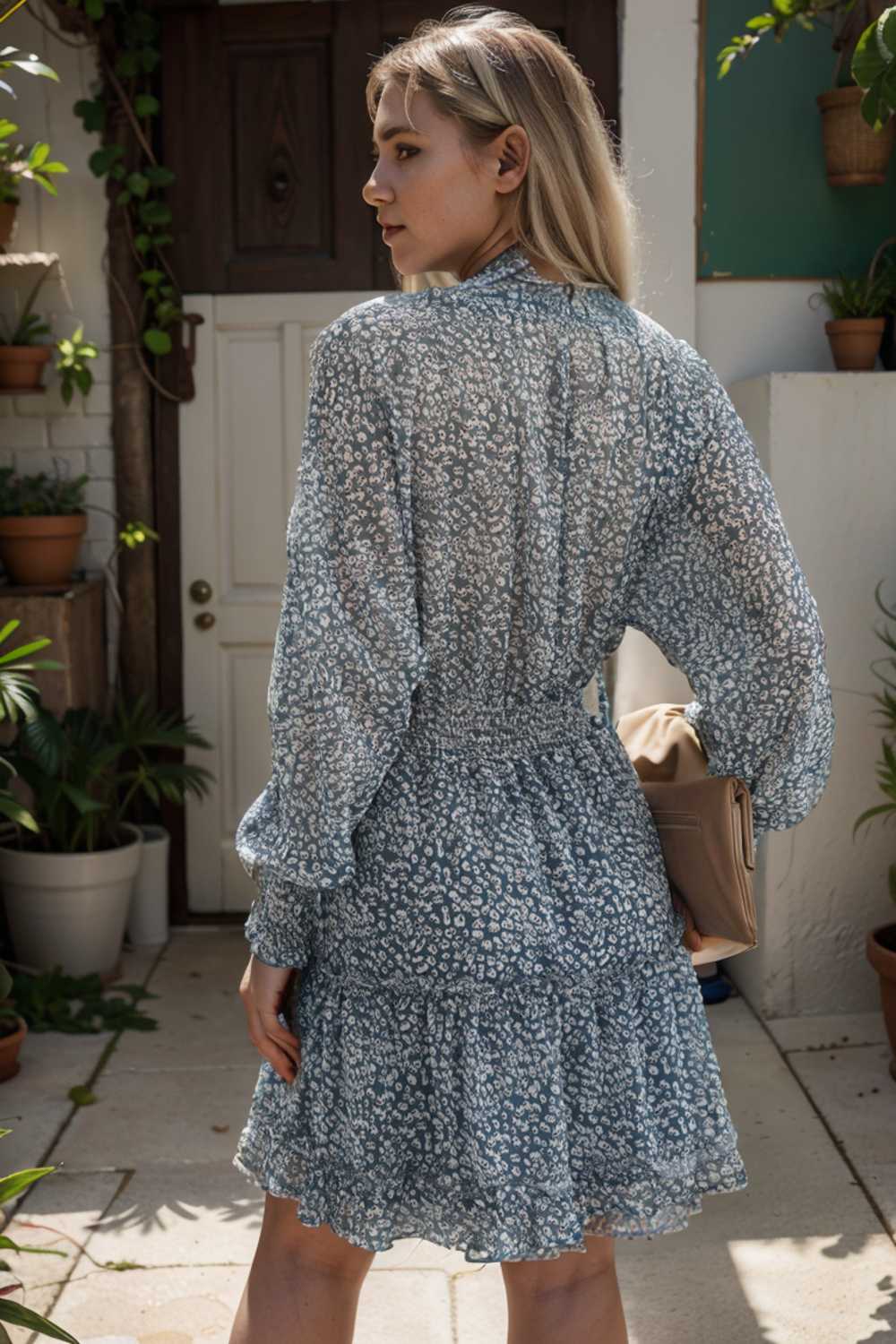 loose leopard print v neck dress drop shoulder a line closed cape paneled 142066