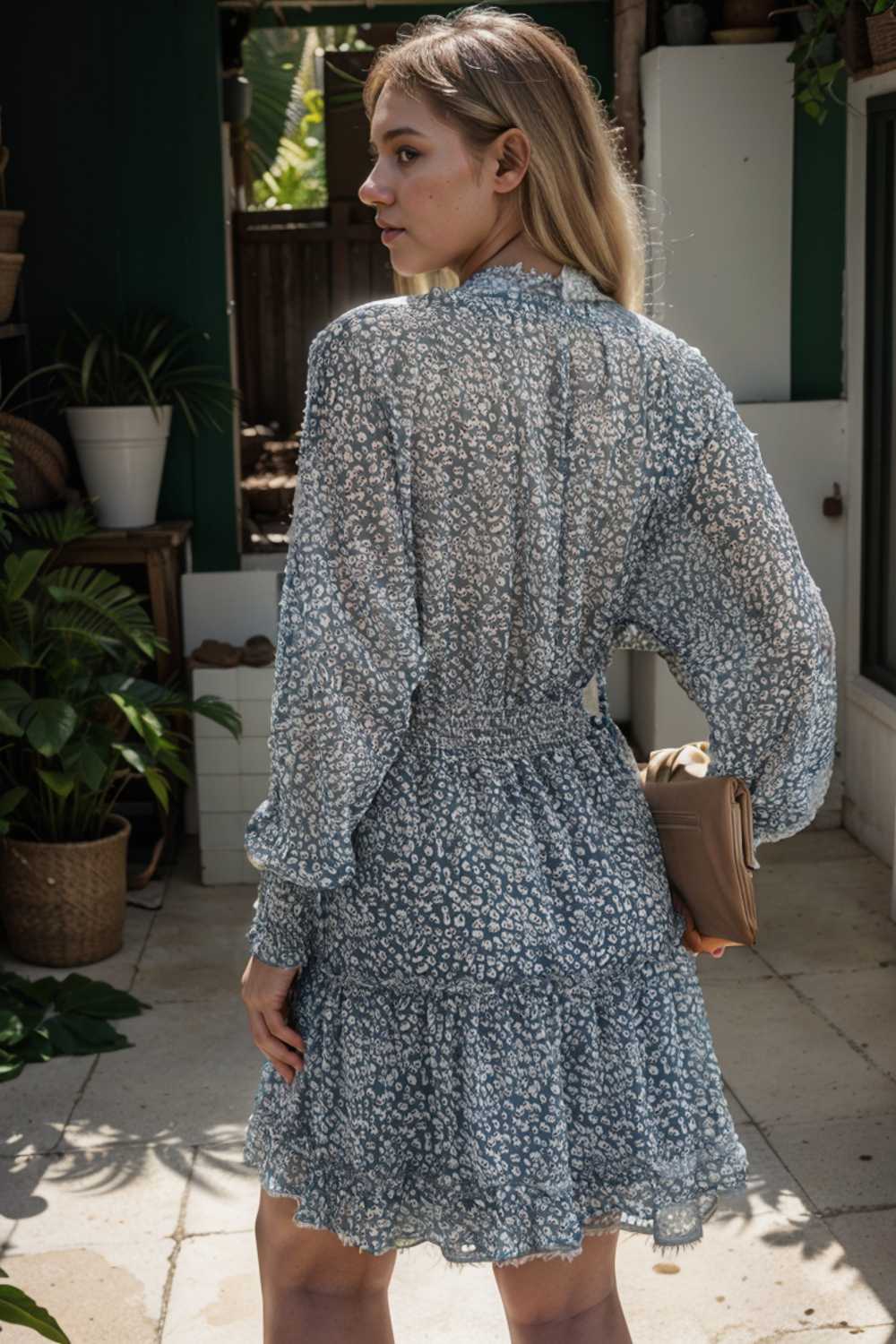 loose leopard print v neck dress drop shoulder a line closed cape paneled 129656