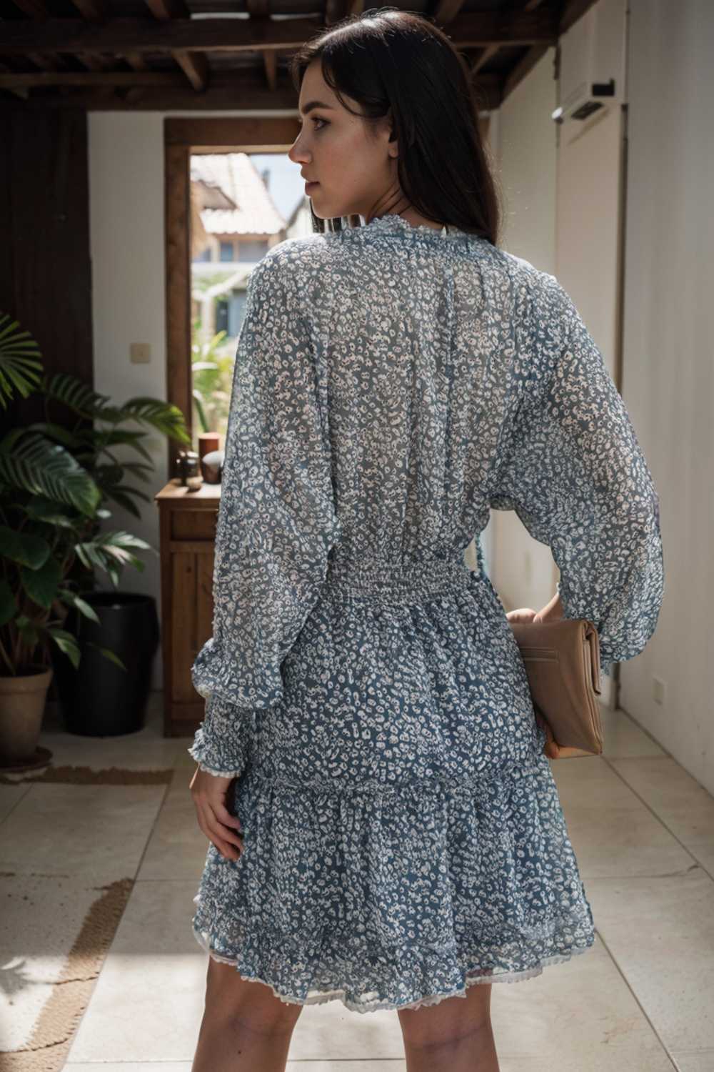 loose leopard print v neck dress drop shoulder a line closed cape paneled 142065