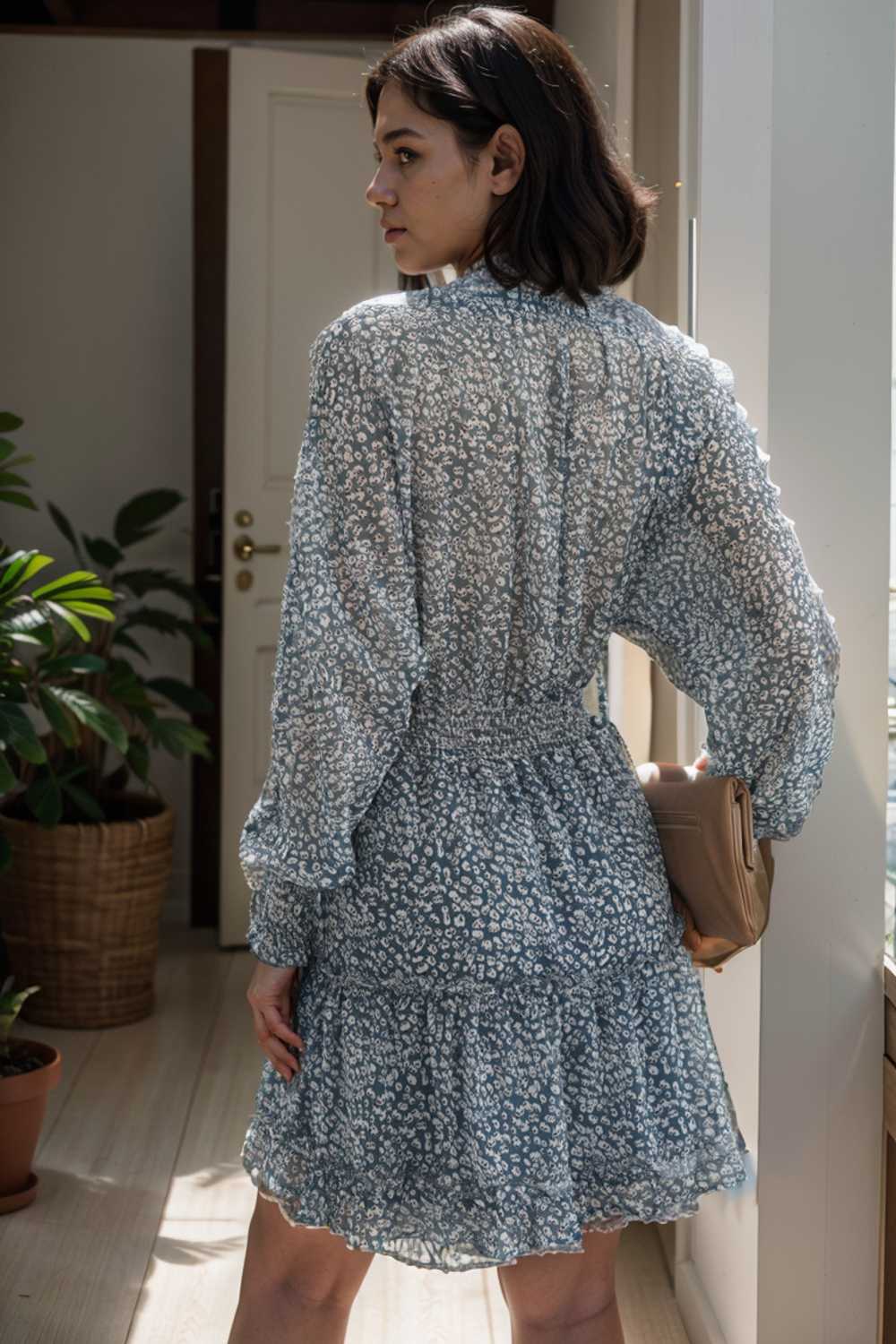 loose leopard print v neck dress drop shoulder a line closed cape paneled 115782
