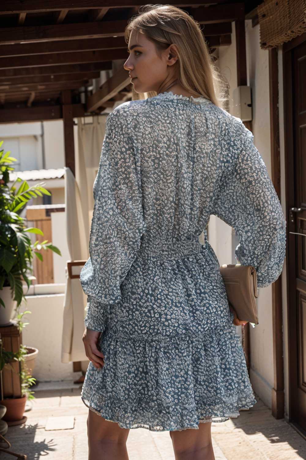 loose leopard print v neck dress drop shoulder a line closed cape paneled 124963