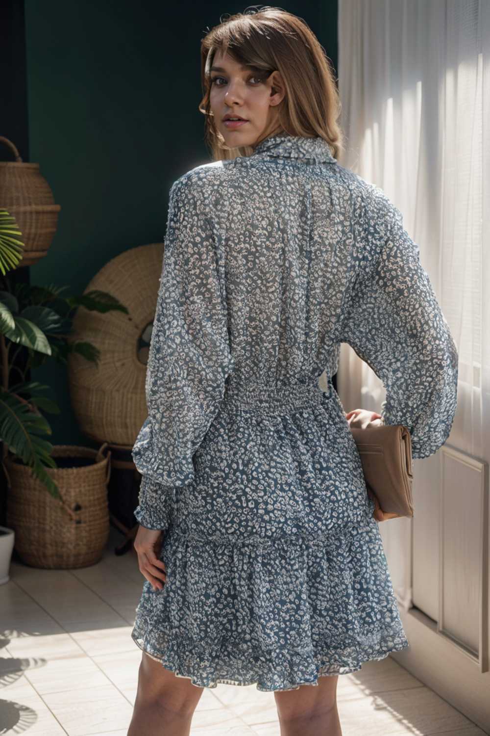 loose leopard print v neck dress drop shoulder a line closed cape paneled 132917