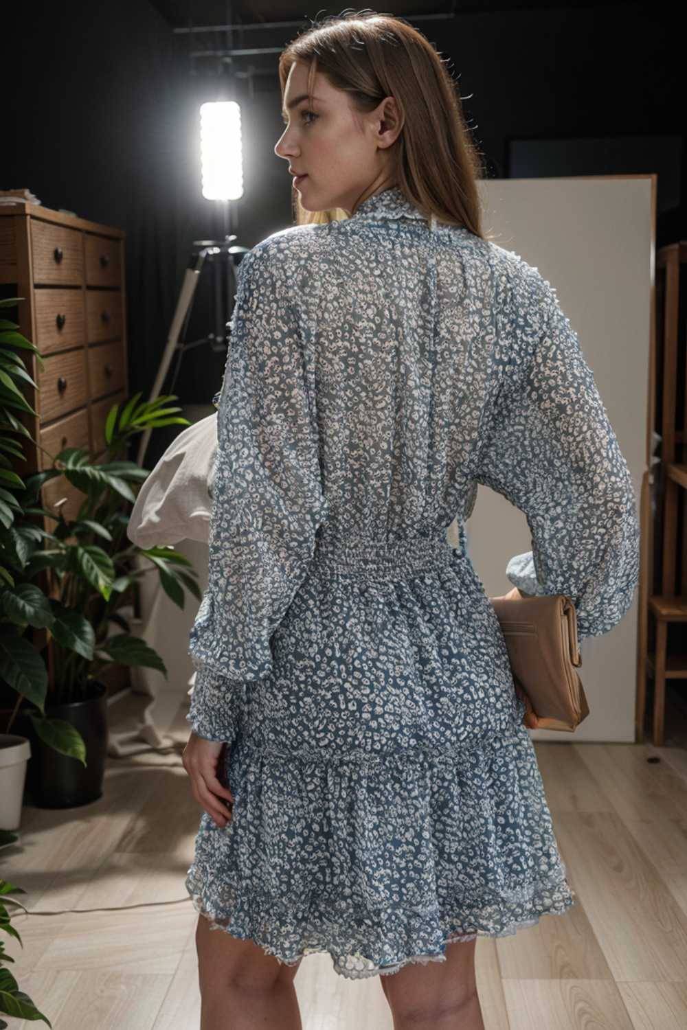 loose leopard print v neck dress drop shoulder a line closed cape paneled 126191