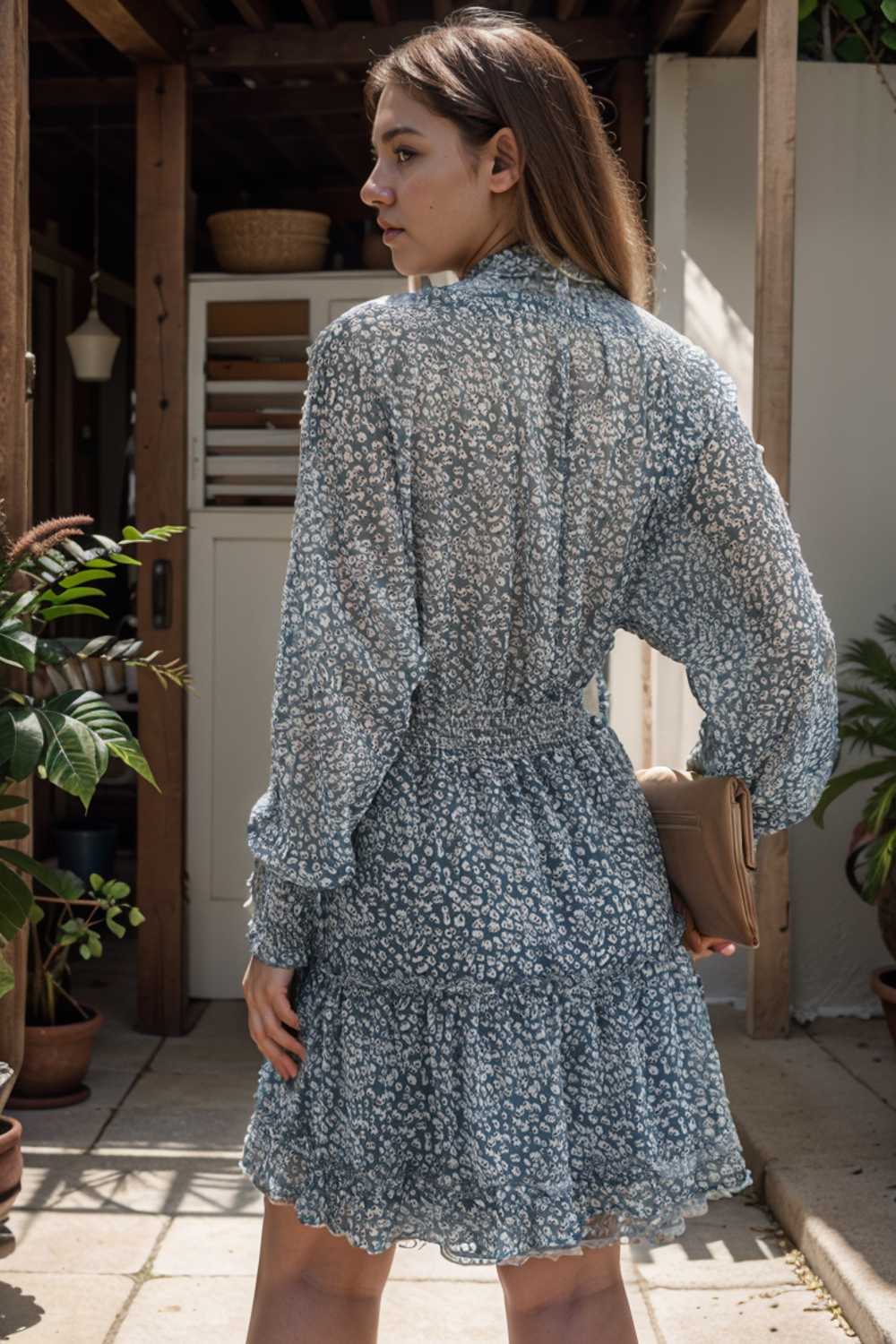 loose leopard print v neck dress drop shoulder a line closed cape paneled 115779