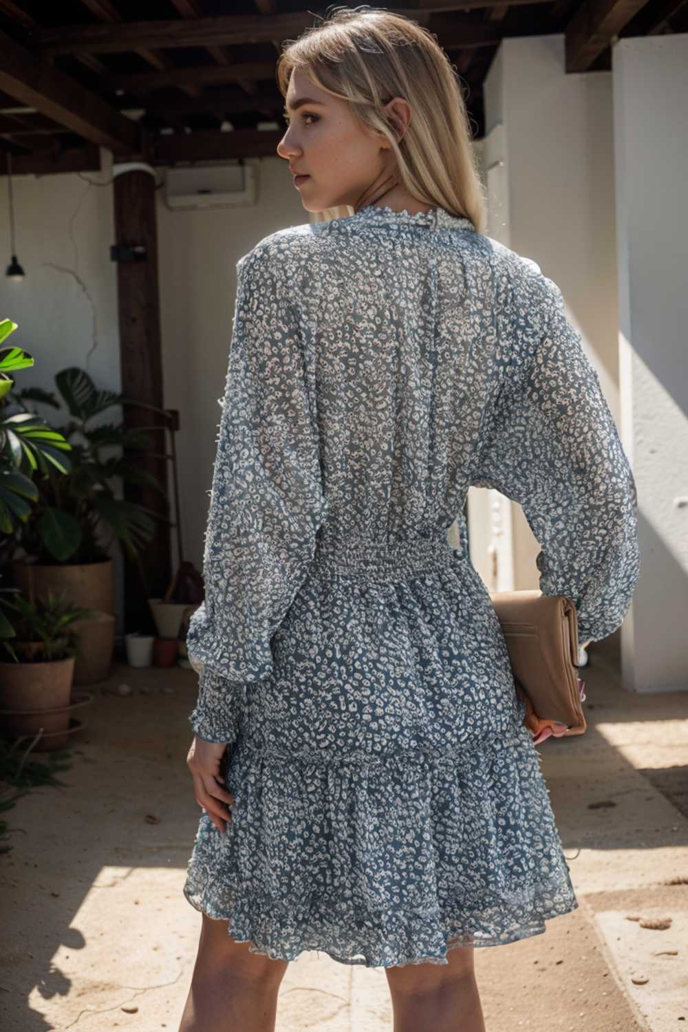loose leopard print v neck dress drop shoulder a line closed cape paneled 135183
