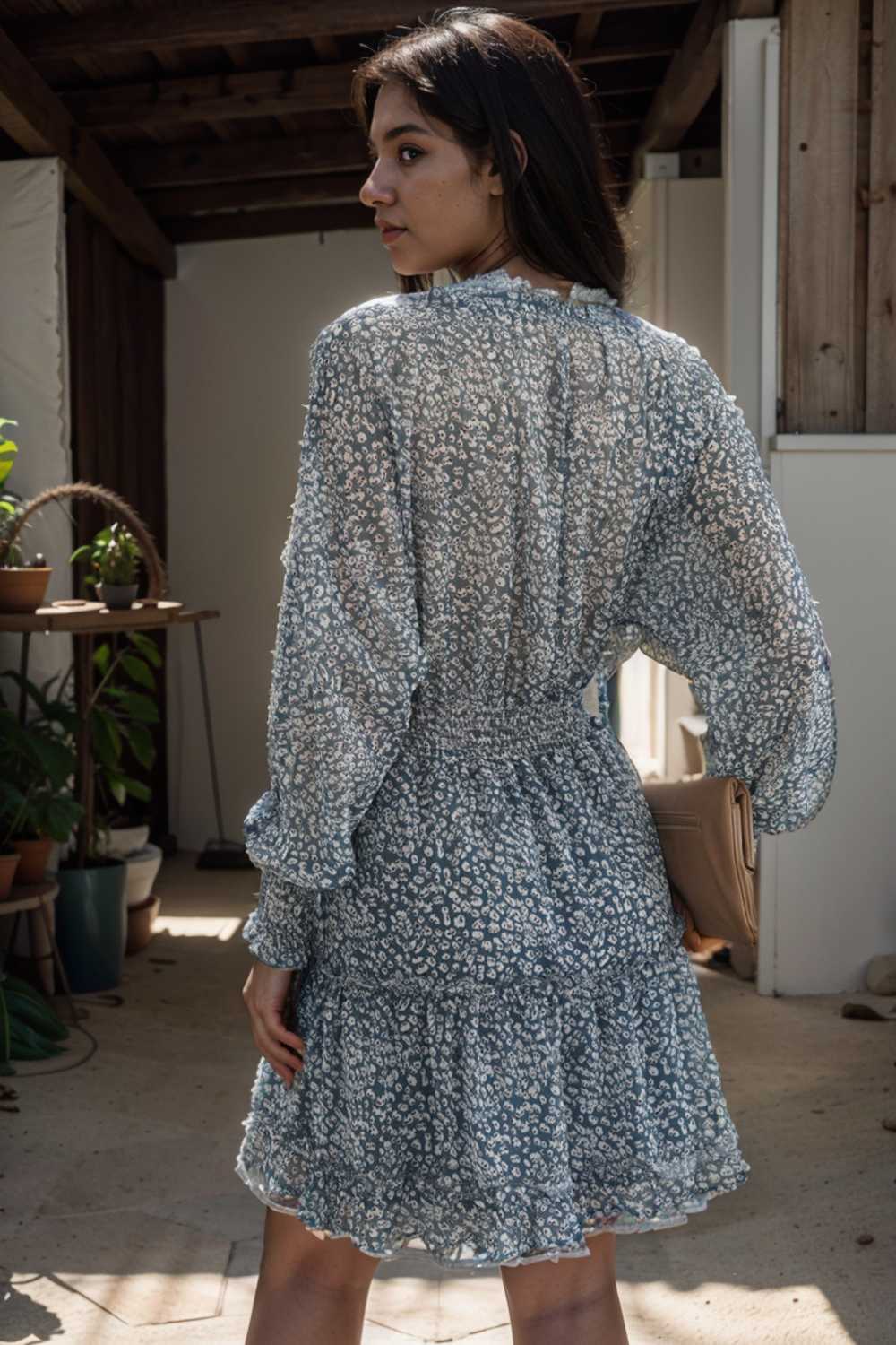 loose leopard print v neck dress drop shoulder a line closed cape paneled 141797