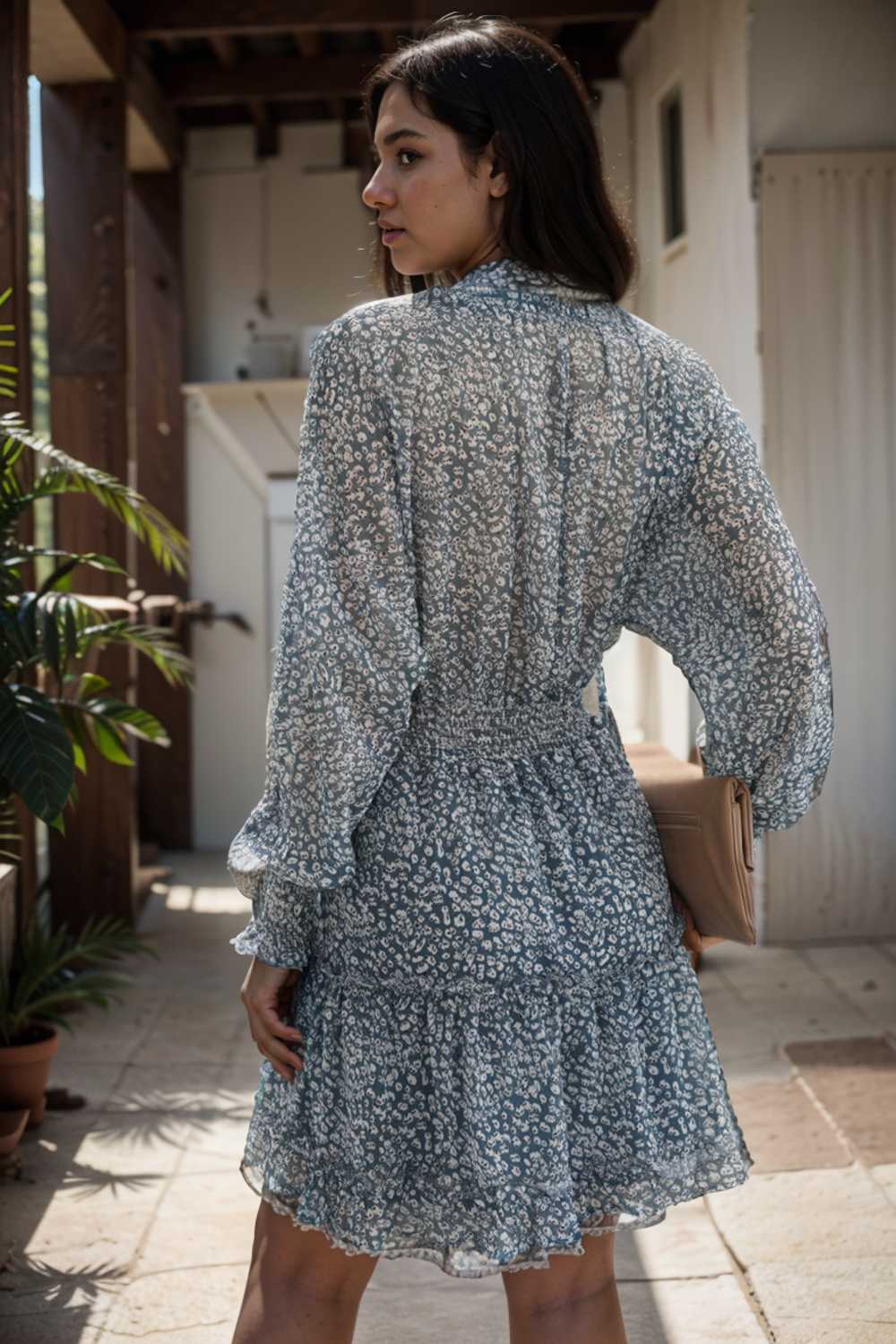 loose leopard print v neck dress drop shoulder a line closed cape paneled 111875