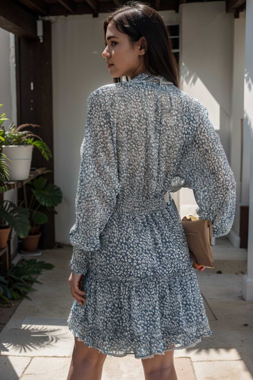 loose leopard print v neck dress drop shoulder a line closed cape paneled 124956