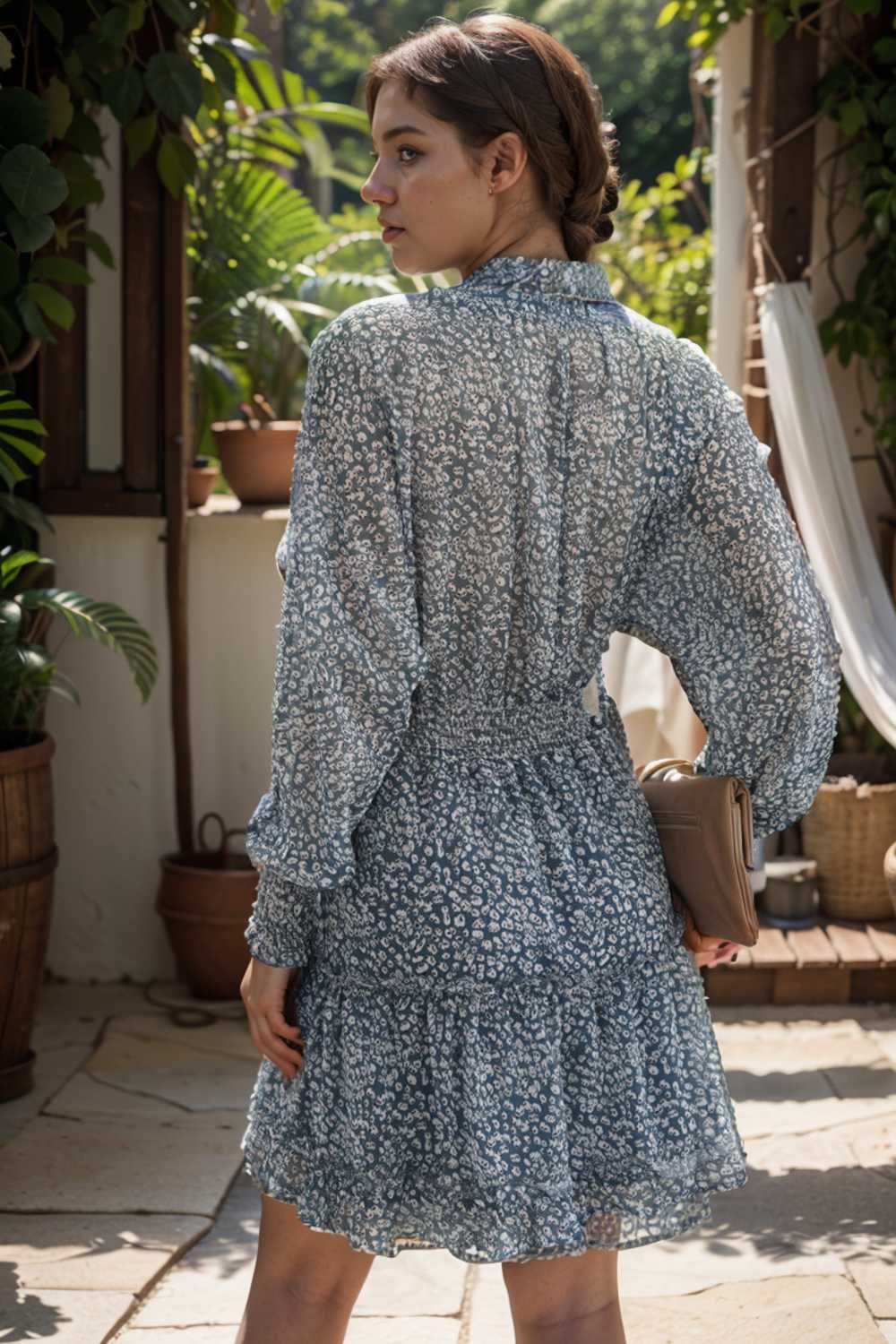 loose leopard print v neck dress drop shoulder a line closed cape paneled 115774
