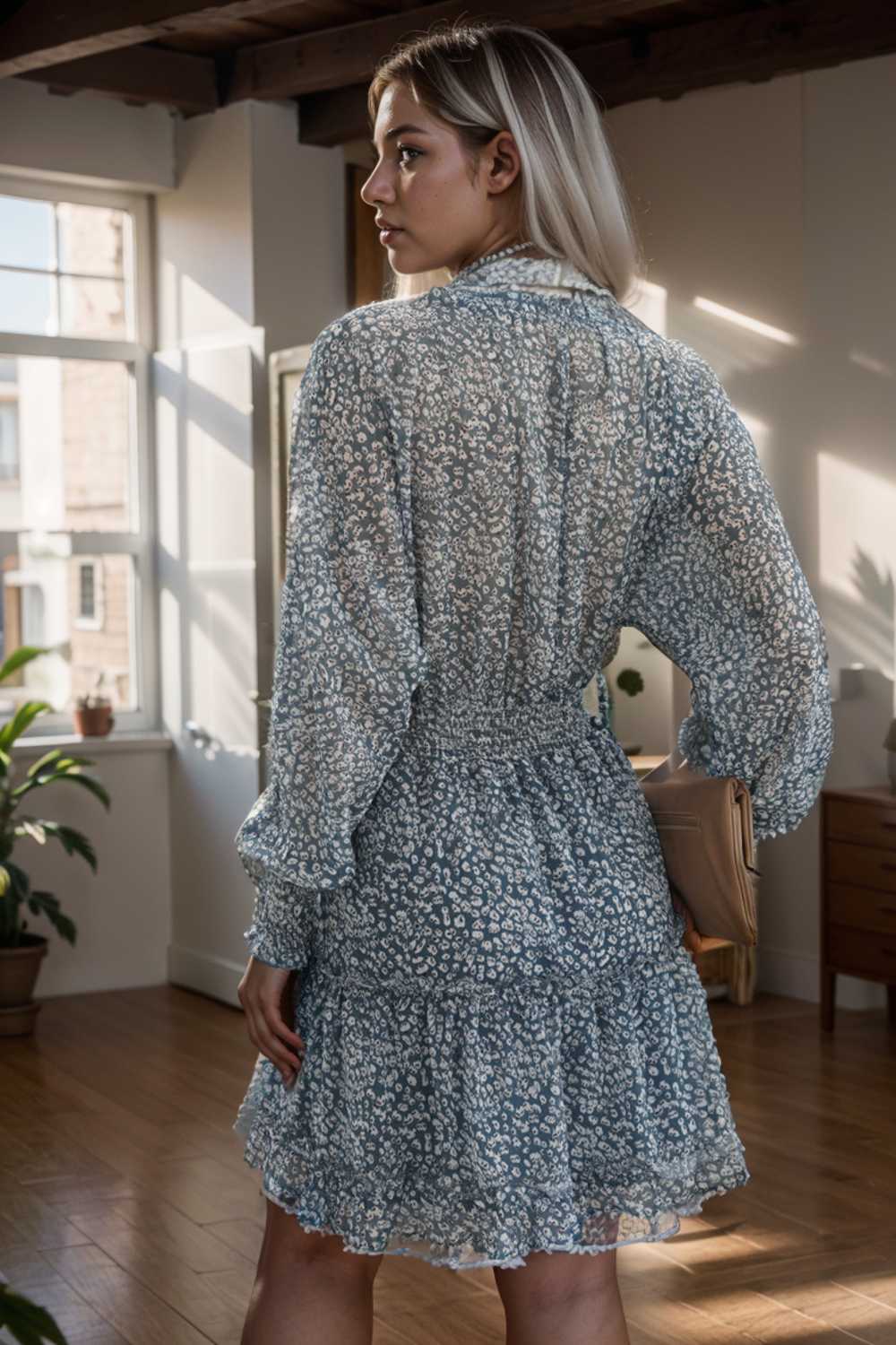 loose leopard print v neck dress drop shoulder a line closed cape paneled 132908