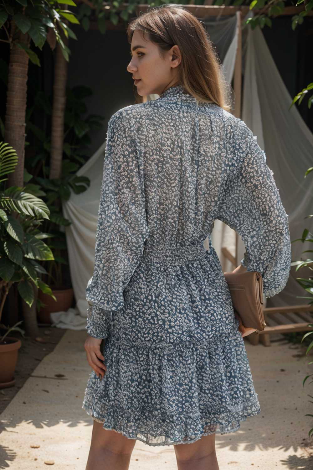 loose leopard print v neck dress drop shoulder a line closed cape paneled 124954