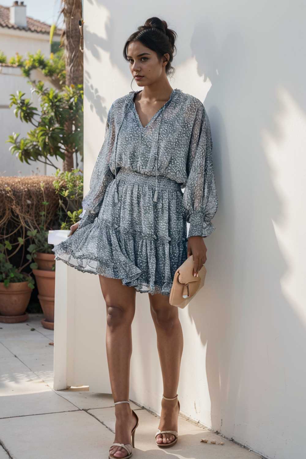 loose leopard print v neck dress drop shoulder a line closed cape paneled 115772