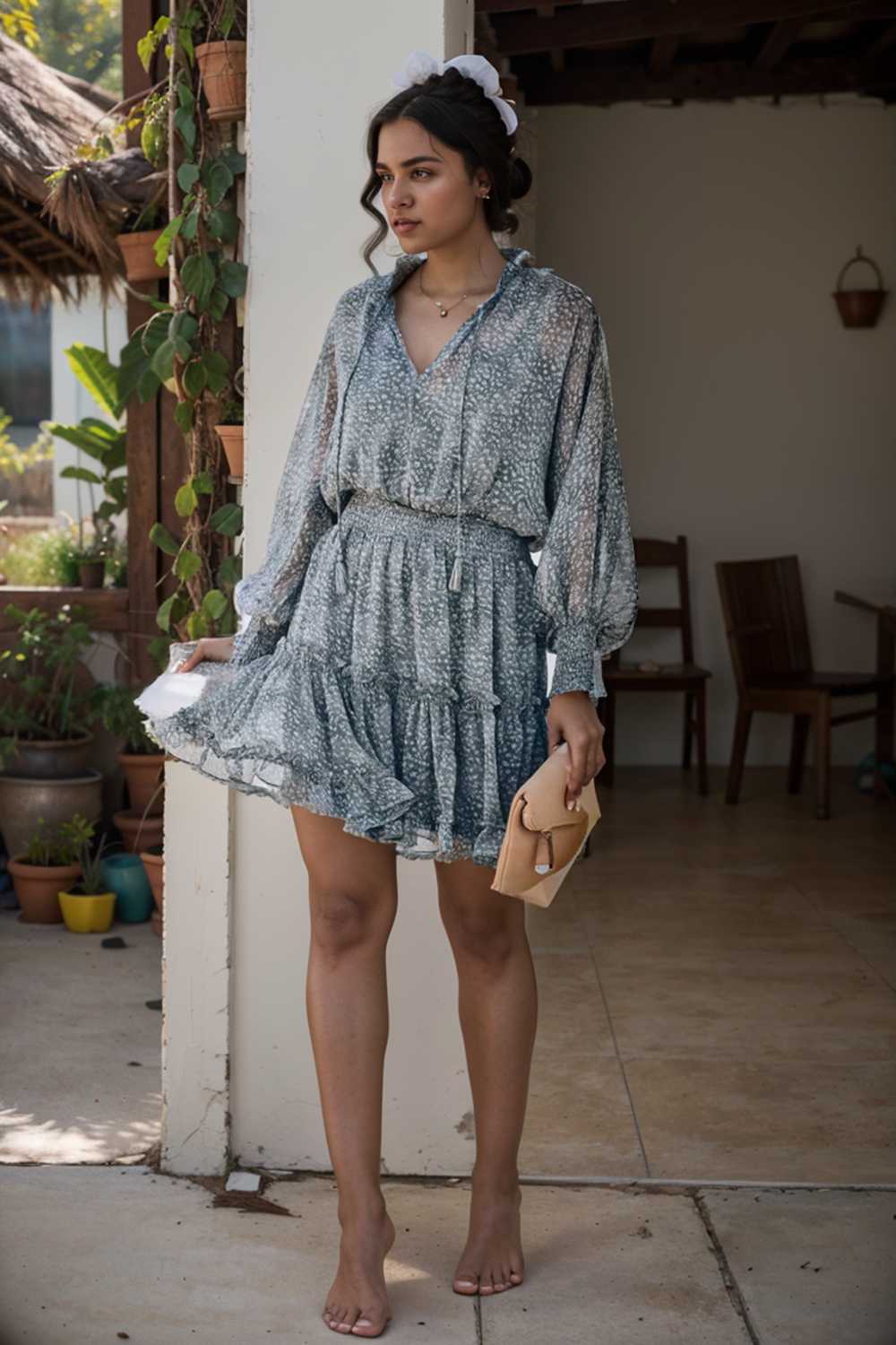 loose leopard print v neck dress drop shoulder a line closed cape paneled 136566