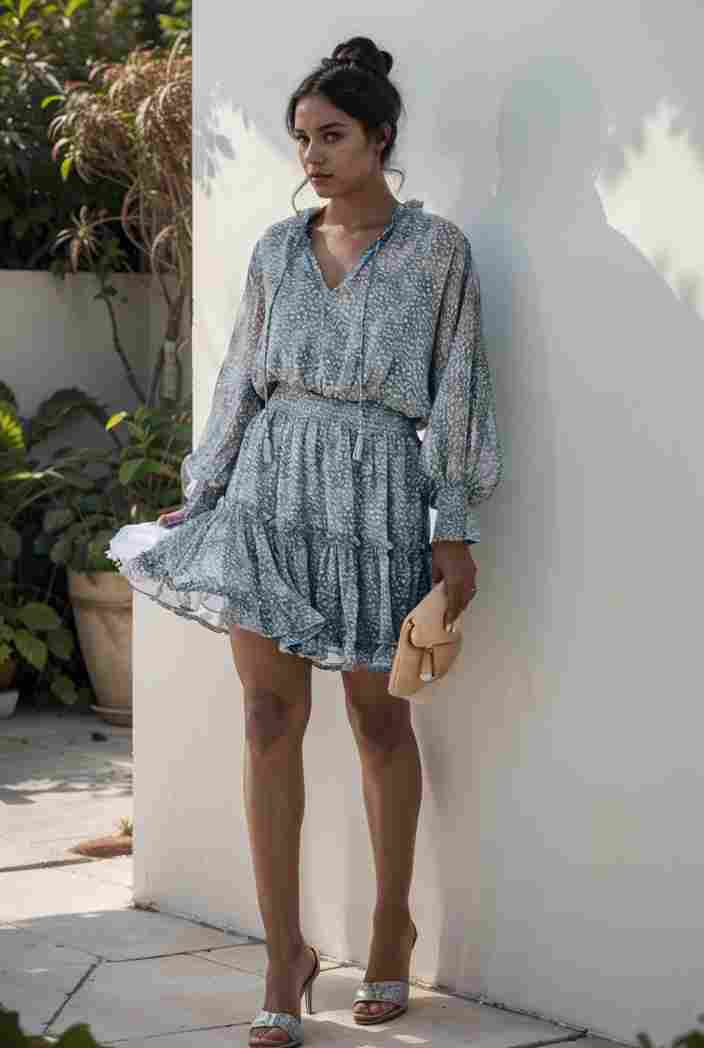 loose leopard print v neck dress drop shoulder a line closed cape paneled 118793