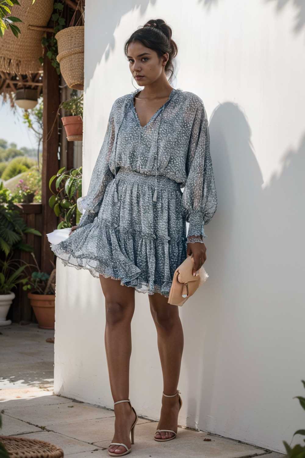 loose leopard print v neck dress drop shoulder a line closed cape paneled 115768
