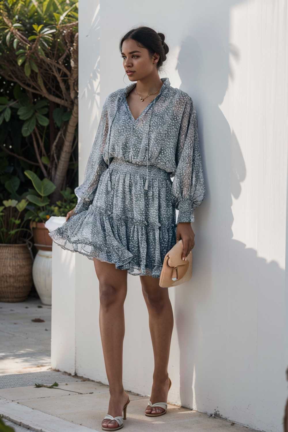 loose leopard print v neck dress drop shoulder a line closed cape paneled 124949