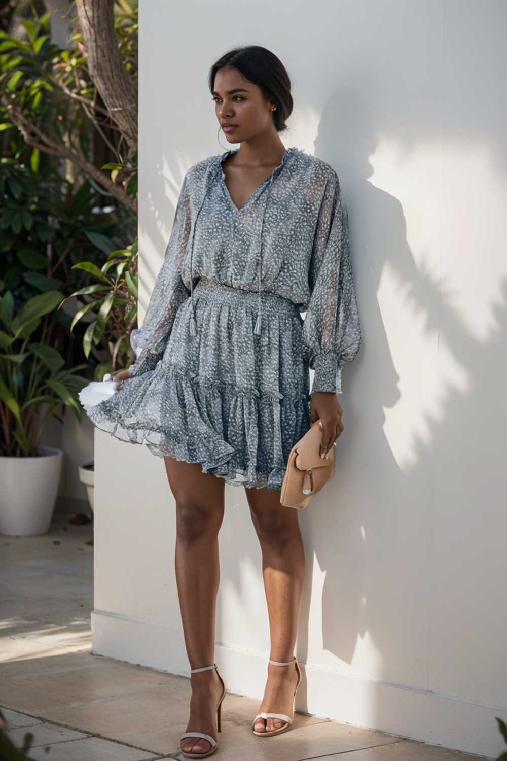 loose leopard print v neck dress drop shoulder a line closed cape paneled 105052