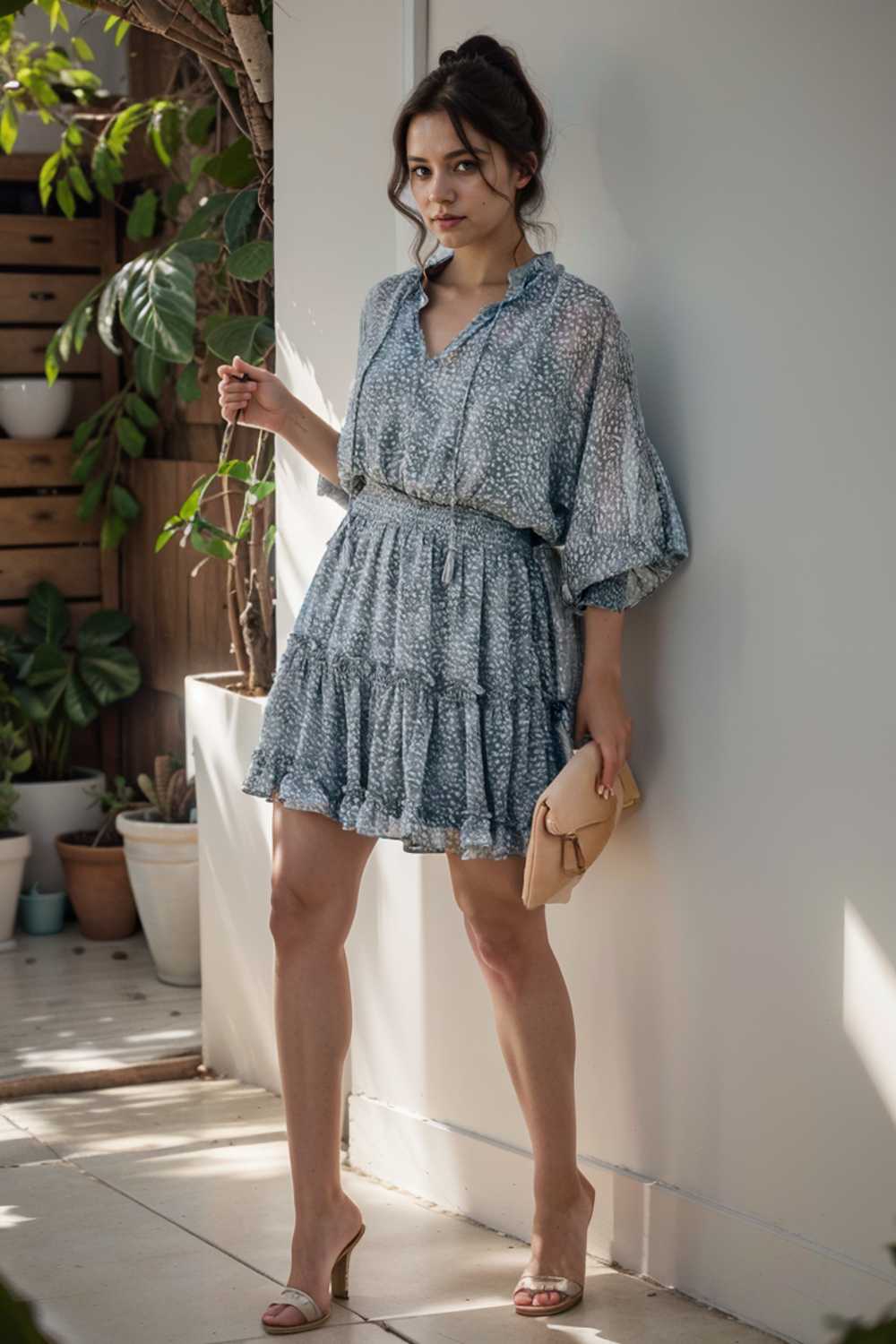 loose leopard print v neck dress drop shoulder a line closed cape paneled 130053
