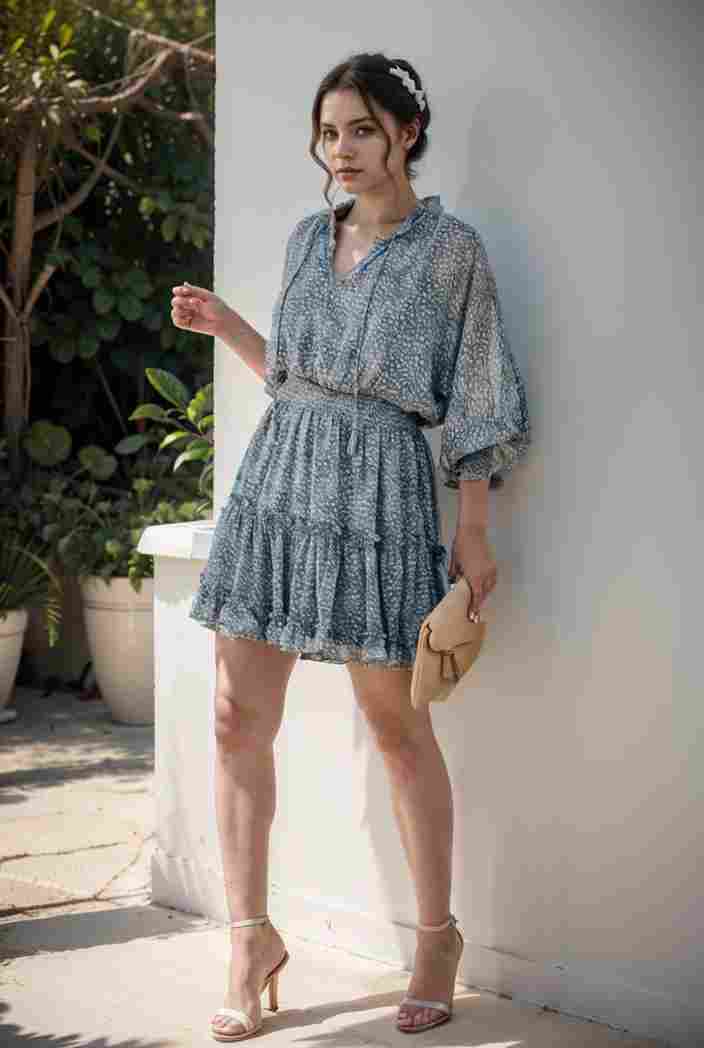 loose leopard print v neck dress drop shoulder a line closed cape paneled 118792