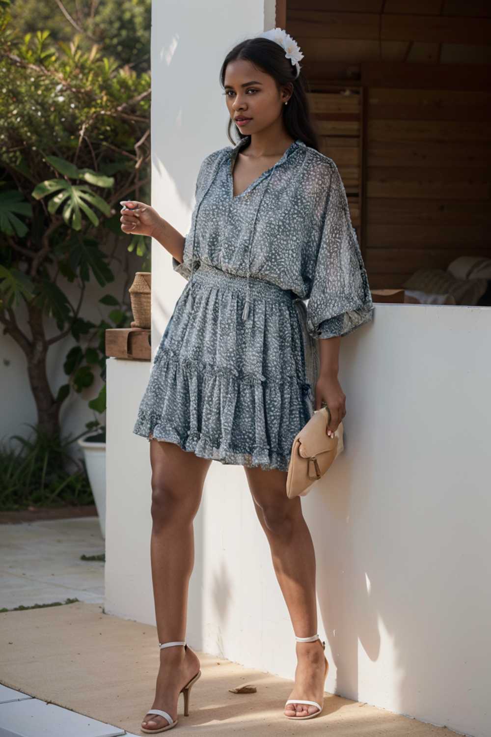 loose leopard print v neck dress drop shoulder a line closed cape paneled 124940