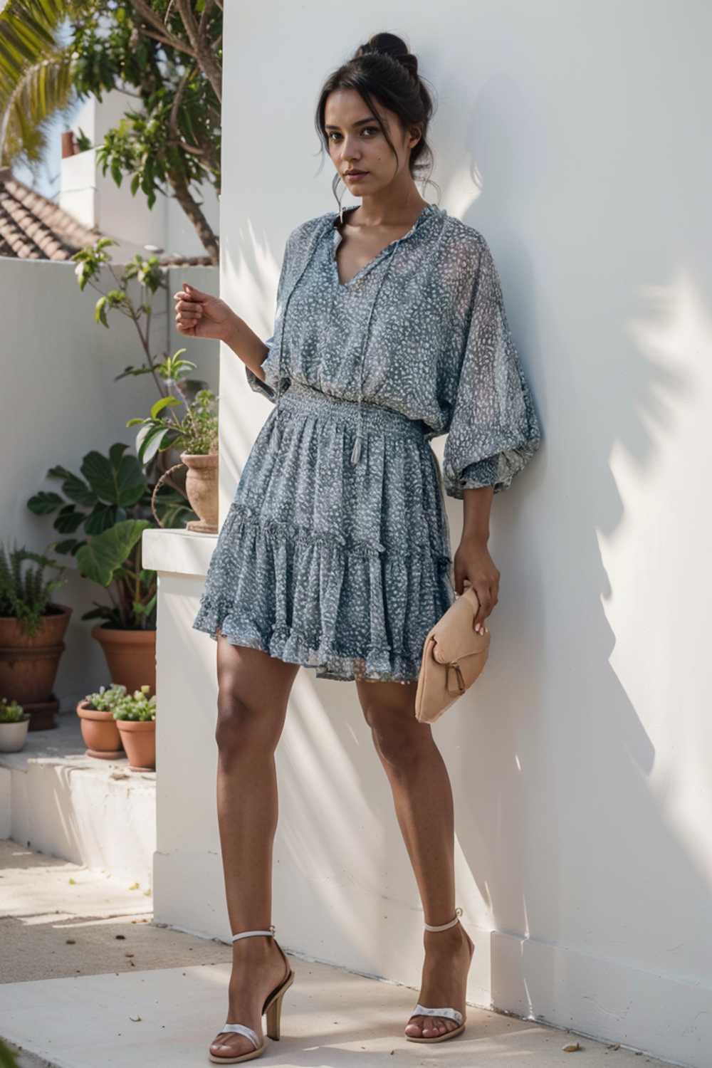loose leopard print v neck dress drop shoulder a line closed cape paneled 111865