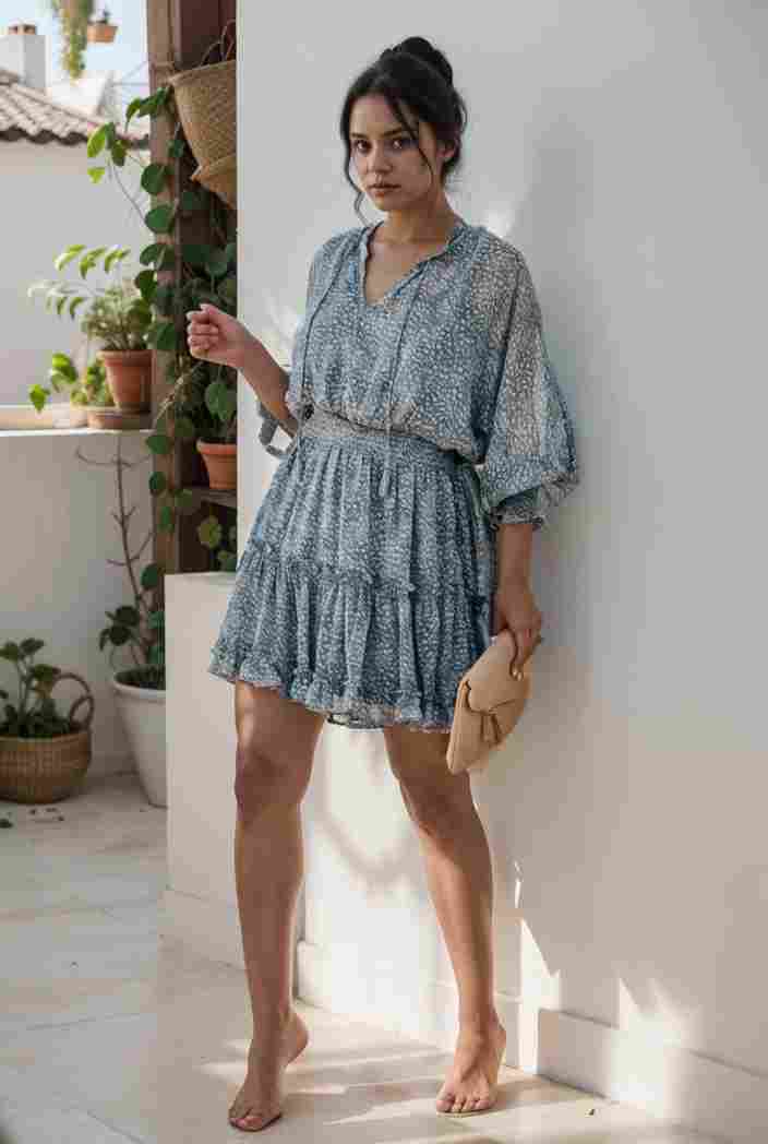 loose leopard print v neck dress drop shoulder a line closed cape paneled 131175