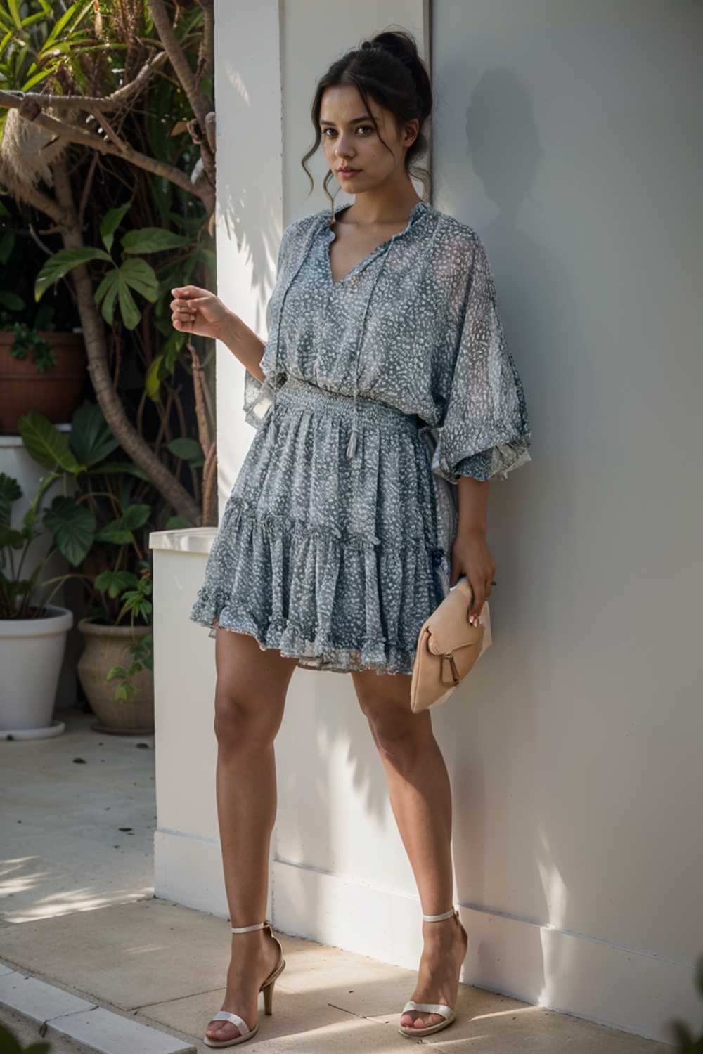loose leopard print v neck dress drop shoulder a line closed cape paneled 111864