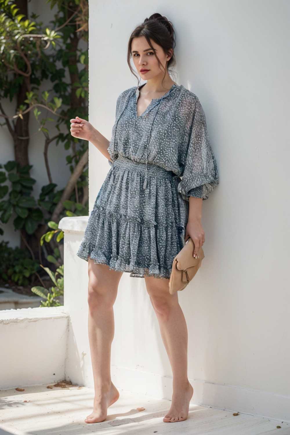 loose leopard print v neck dress drop shoulder a line closed cape paneled 136564
