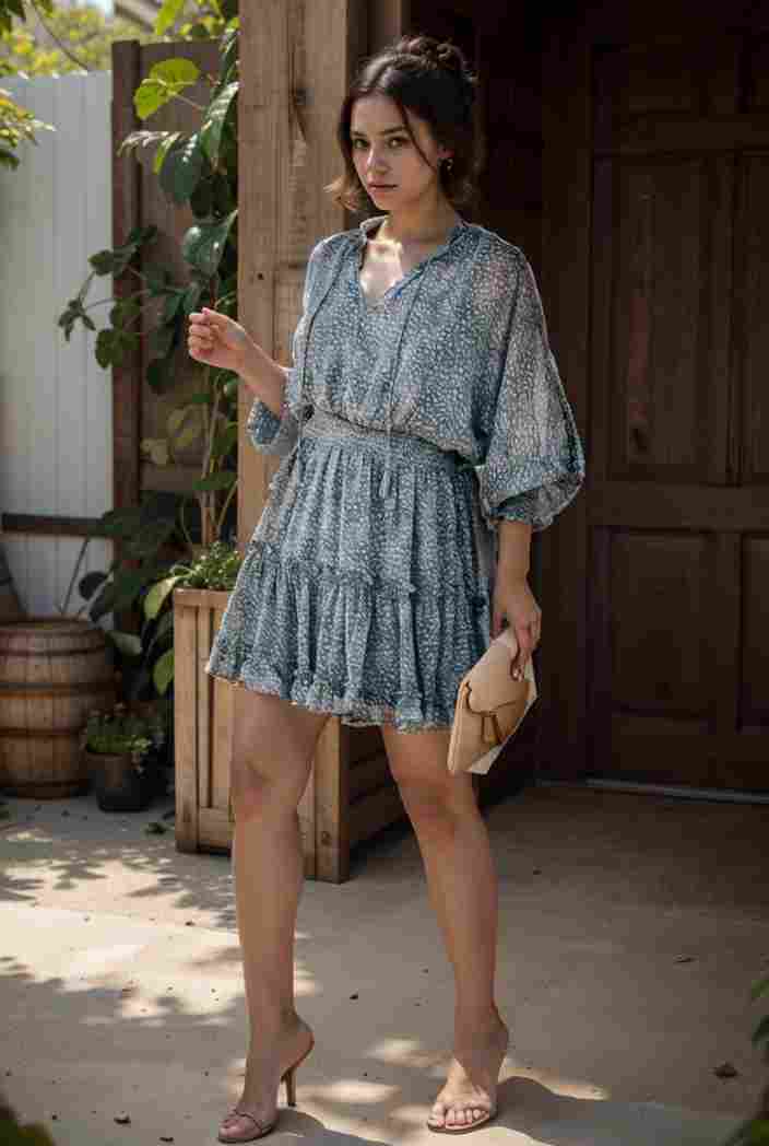 loose leopard print v neck dress drop shoulder a line closed cape paneled 118791