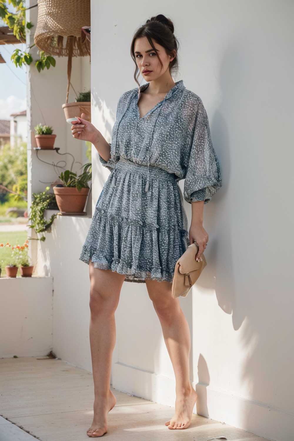 loose leopard print v neck dress drop shoulder a line closed cape paneled 124937