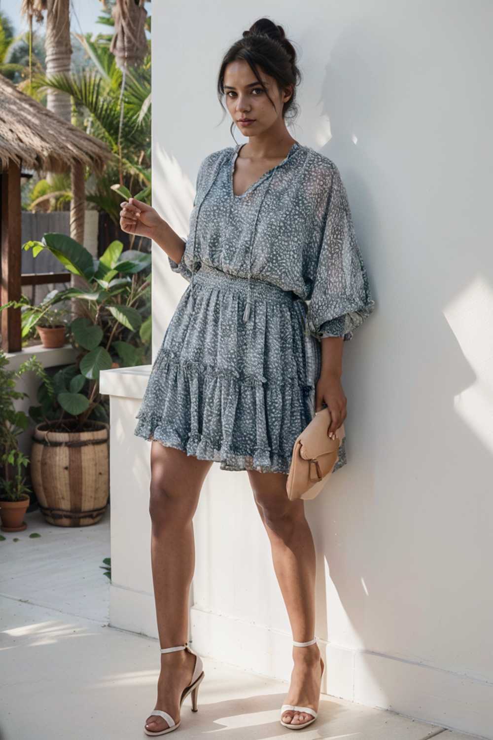 loose leopard print v neck dress drop shoulder a line closed cape paneled 115758
