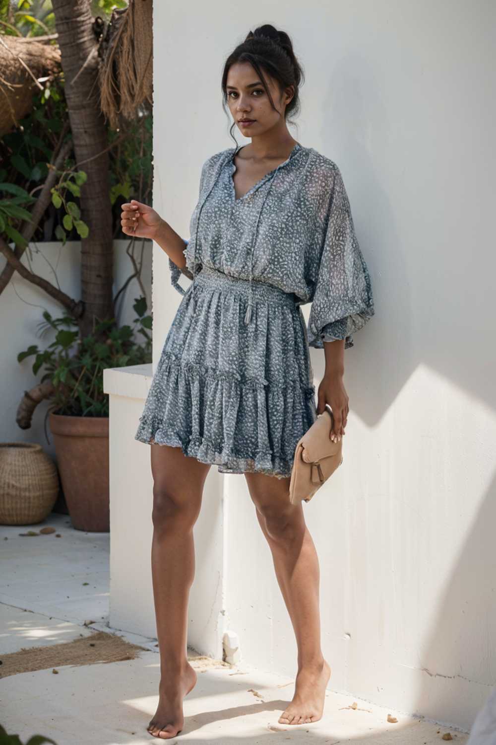 loose leopard print v neck dress drop shoulder a line closed cape paneled 111862