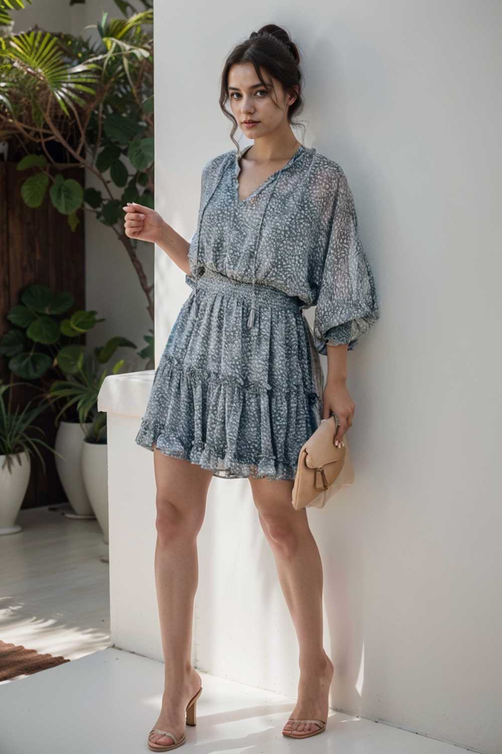 loose leopard print v neck dress drop shoulder a line closed cape paneled 132895
