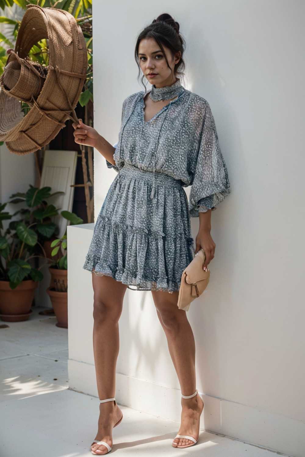 loose leopard print v neck dress drop shoulder a line closed cape paneled 132894