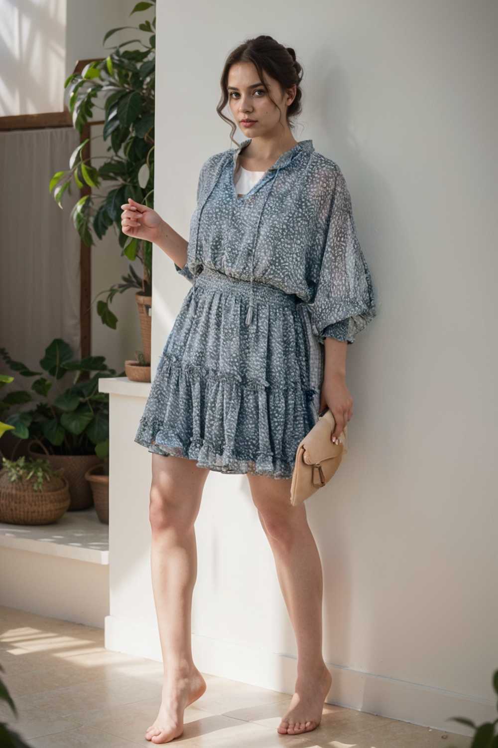 loose leopard print v neck dress drop shoulder a line closed cape paneled 115756