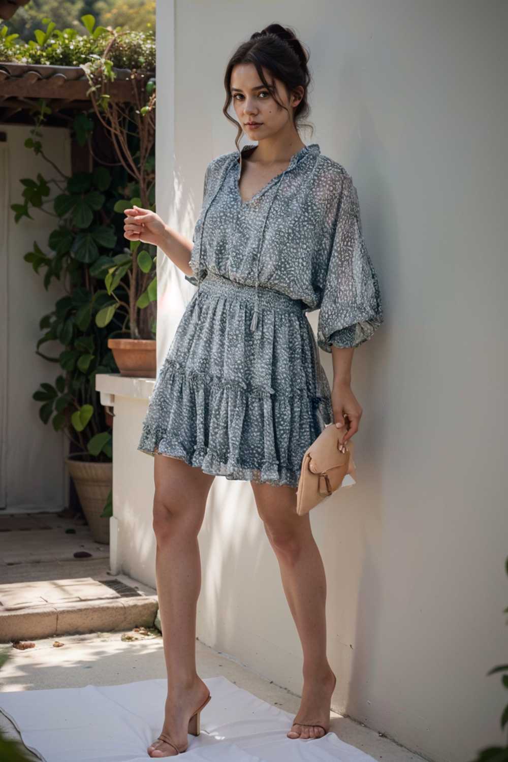 loose leopard print v neck dress drop shoulder a line closed cape paneled 111858