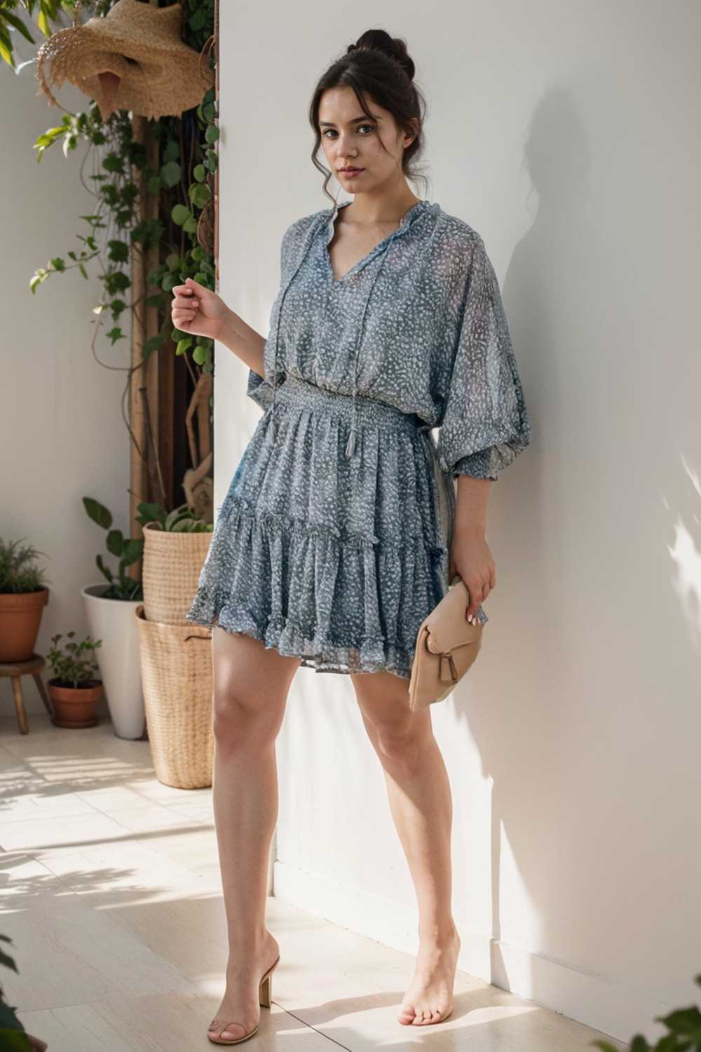 loose leopard print v neck dress drop shoulder a line closed cape paneled 115752