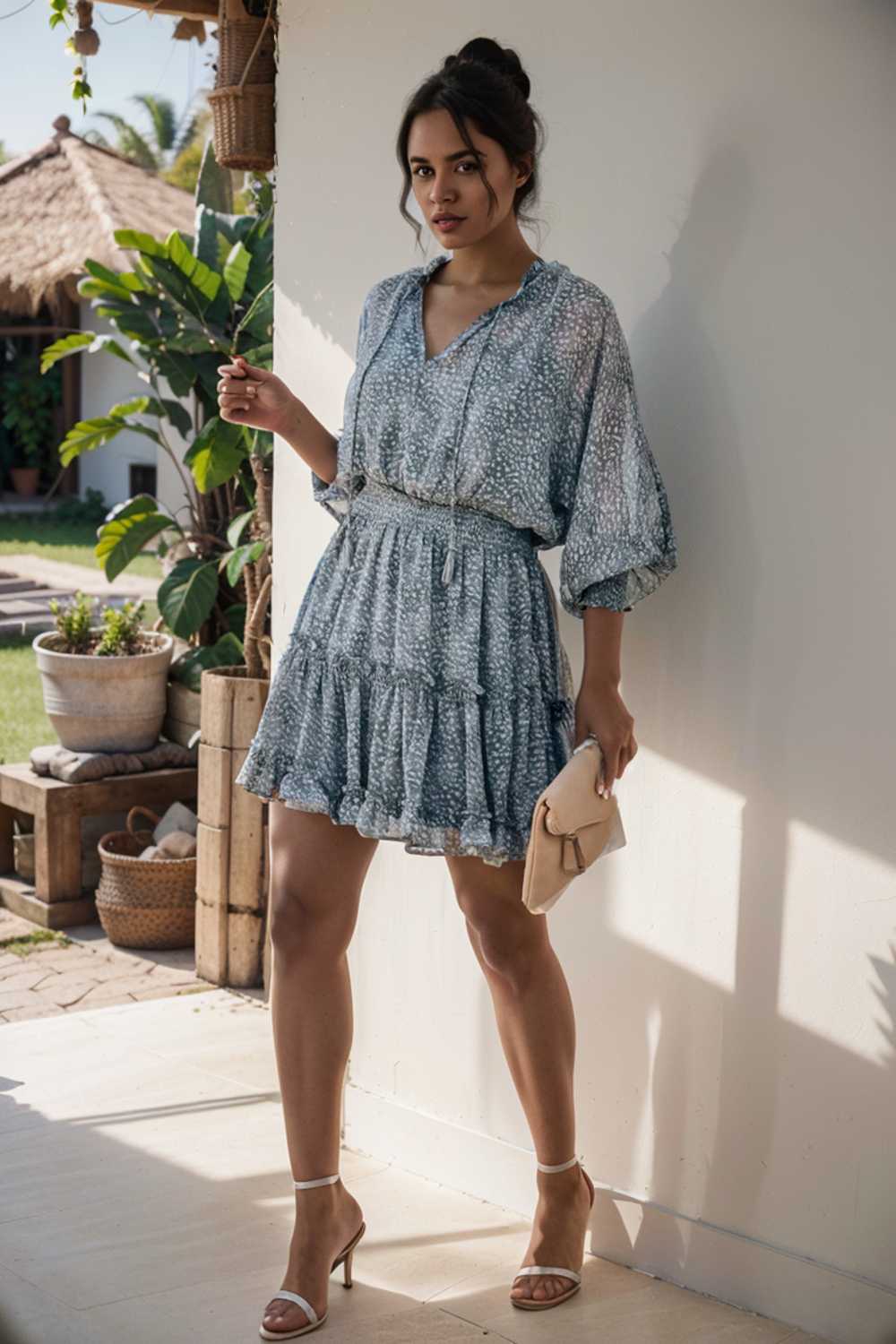 loose leopard print v neck dress drop shoulder a line closed cape paneled 124931