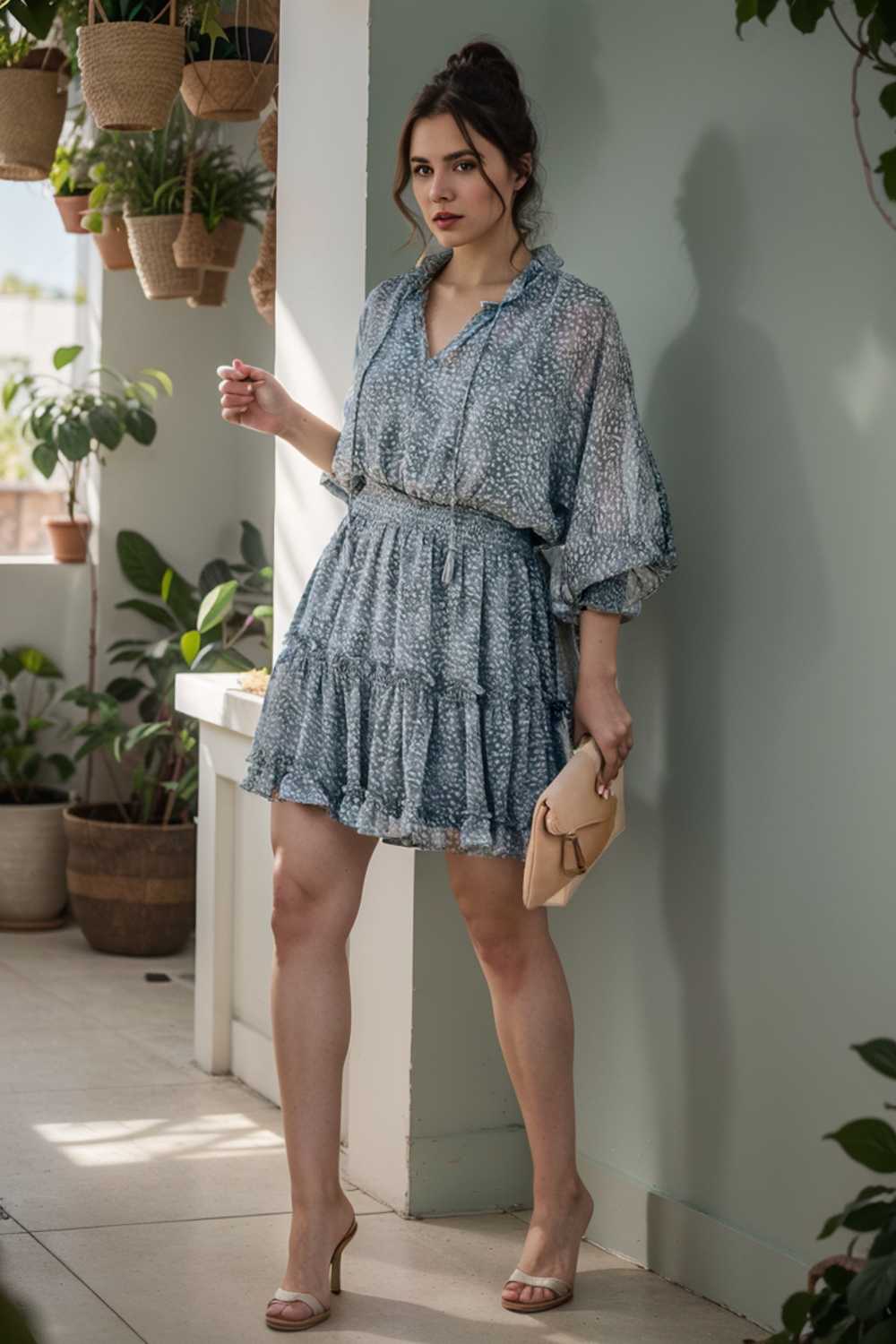 loose leopard print v neck dress drop shoulder a line closed cape paneled 126186